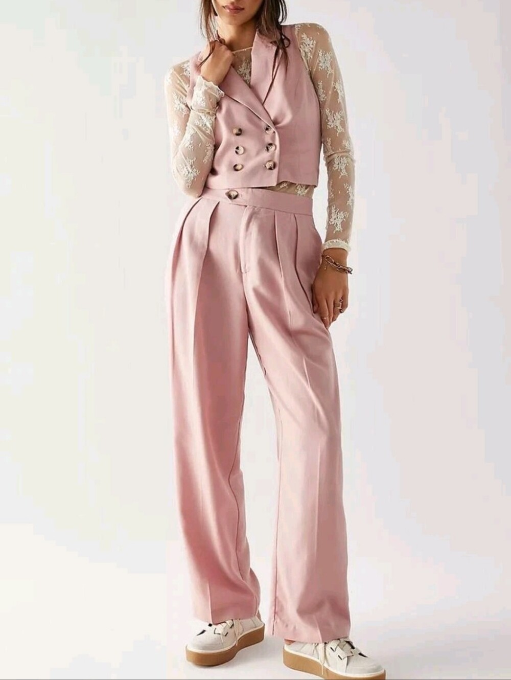 Free People Pink Gabbie Pleated Trousers